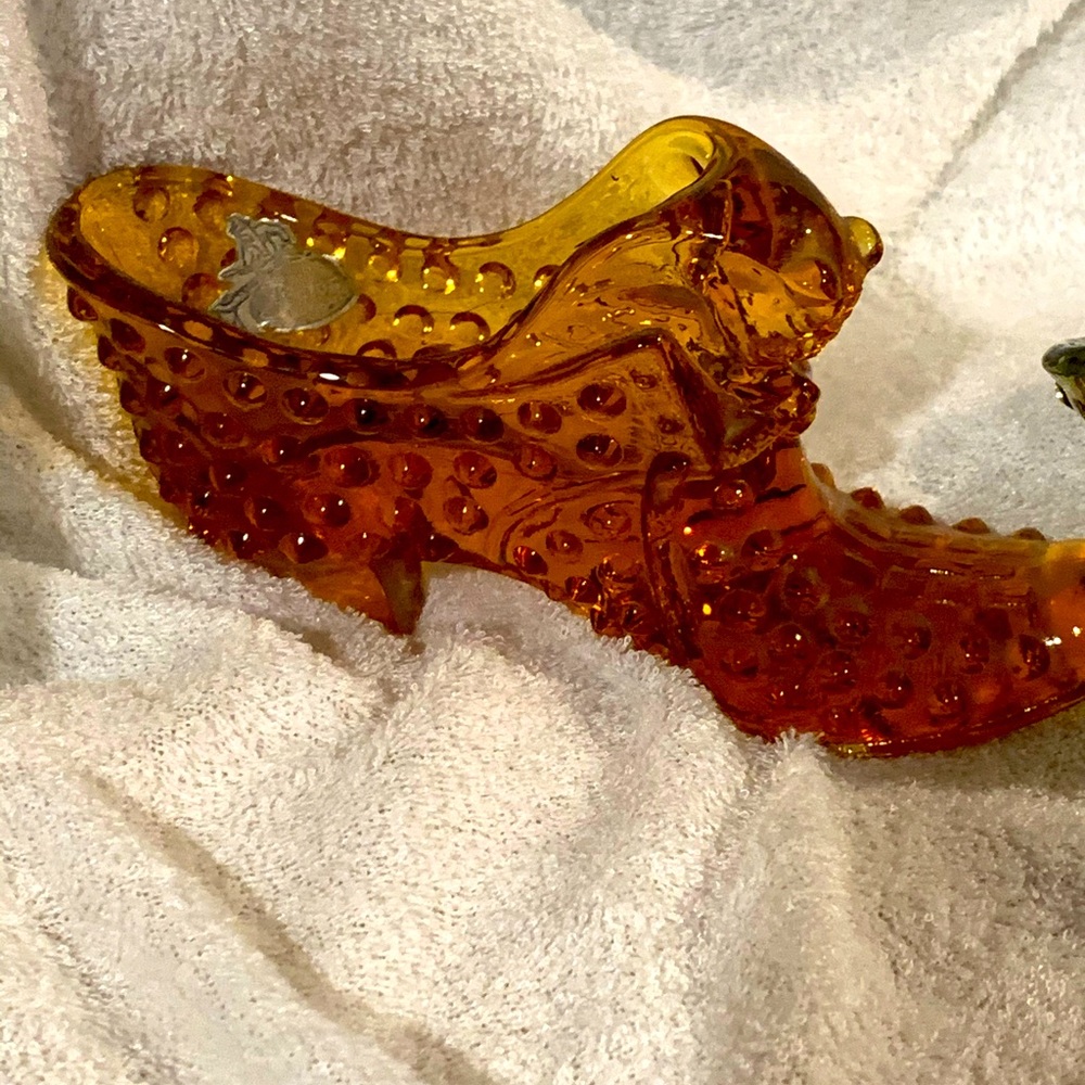 Amberina Fenton glass shoe